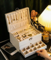 3 Layer Pu Leather Jewelry Storage Organizer Box with Lock, Drawer Type, Used To Store Rings, Bracelets, Earrings, Necklaces, Synthetic Leather And Velvet, Gifts For Women. 