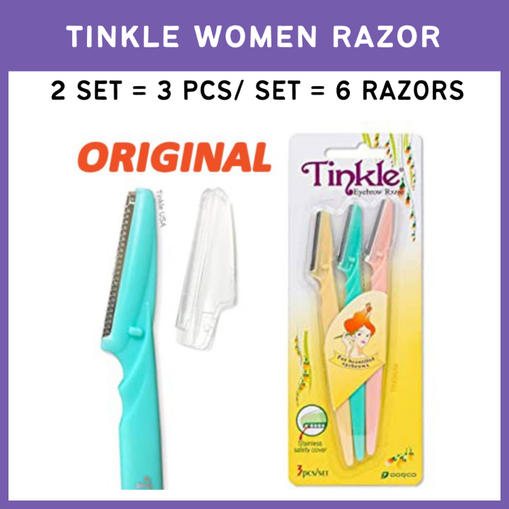 2 Set = 6 Pcs/Set | Tinkle Ladies Razor | Grooming Retractable Eyebrow Trimmer | Body Shaving Safety Blades | Lip Eye Forehead Shaver | Girls Hair Removal & Shaper | Women Makeup Facial Beauty Tough Up Tool | Feminine Peach Fuzz Remover