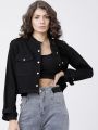 SPRINTER   Tokyo Talkies Women Black Solid Denim Jacket. 