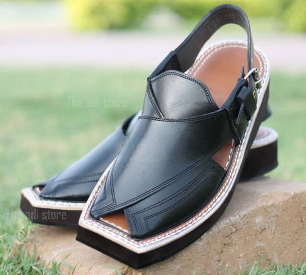 Black Shine Kaptaan Chappal | Peshawari Chappal Kheri for Men | Handmade | The Adi Store