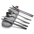 Travelers Cutlery set Steel Spoon Fork Knife Chopsticks Straws Straw cleaner in Zip Case. 