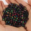 Pack of 26 / 50 / 100 Pieces | Black Round Colorful Letter Beads | Mixed Alphabet Beads | 7 mm | Used in Jewelry Making Accessories and DIY projects. 