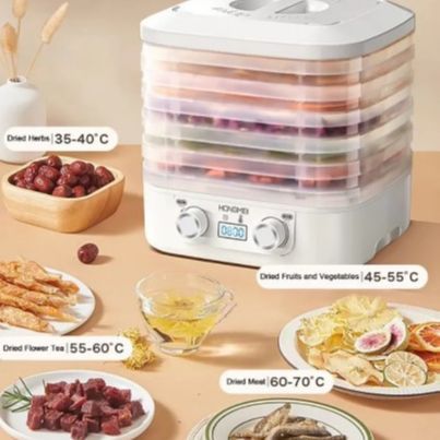 Nature Food Dehydrator Household With 5 Trays Premium Electric Temprature Control Adjustable Knob 230Watt Jackie Fruit Vegetables Herbs Nuts for Drying Beef Bpa Free Multifunctional Smart Fruit Meat Bones Tea Dehydration Drying Machine 1-48