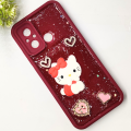 Xaiomi Redmi 12C|Poco C55 3D Glitter Glue Rissen Kitty Fancy Back Case (Maroon). 