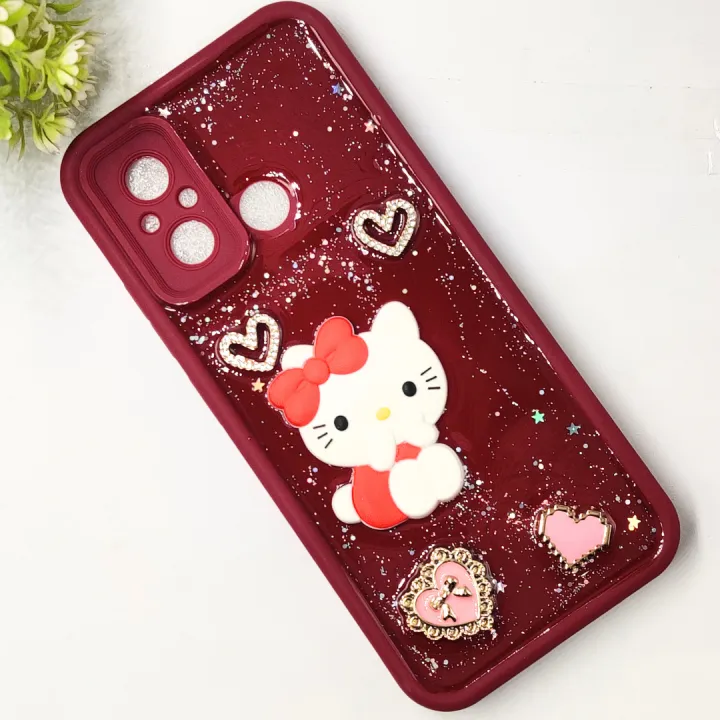 Xaiomi%20Redmi%2012C%7CPoco%20C55%203D%20Glitter%20Glue%20Rissen%20Kitty%20Fancy%20Back%20Case%20(Maroon)%20-%20Image%202