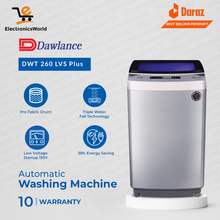 Dawlance Washing Machine  Fully Automatic | Model DWT-260 LVS+ | Size 09 KG Washing Capacity | Diamond Drum |  10 Years Warranty With Free Installation