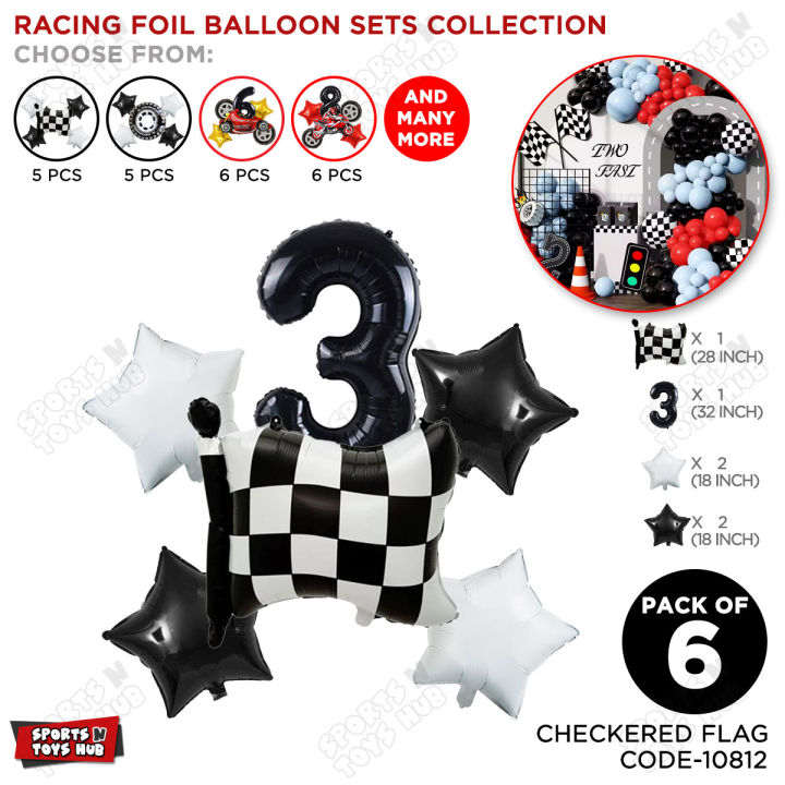 Checkered Flag Foil Balloon Set With 32 Inch Number Collection, Racing Tracks Happy Birthday Party Supplies Decor, HBD Racing Wheel Balloon, Motor Cycle Balloons Sports Vehicle, Decoration Celebrations Parties For Boys & Kids : BC8ZOoM3
