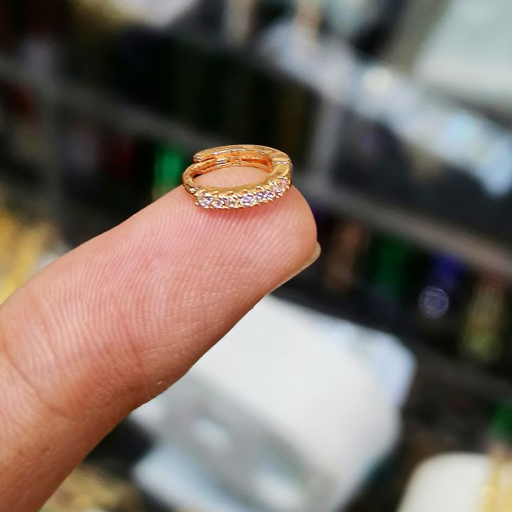 Solid Gold-Plated Fancy Zirqonia TINY Nosring with Stones, Small Nose Ring Jewelry for Girls/Womens, NoseClip for girls, Small Hoop Earrings (1Pc)