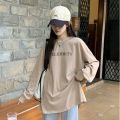 [Plus Size] (150kg Could Wear) Women Autumn Thin Long Sleeve Plus Size T Shirt Loose Slim Bottom Oversize T-shirt Fashion Print Tops. 