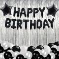 Happy Birthday Balloons For Decoration Kit (Black Happy Birthday Letter and Silver Curtain, Star Foil with HD Metallic Black & White Color Latex Balloons Combo Set (Black). 