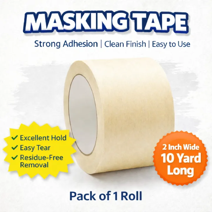 Masking%20Tape%20/%20Painter%E2%80%99s%20Tape%20/%20Paper%20Tape%202%20Inch%20Wide%20x%2010%20Yard%20Long%20%E2%80%93%20Strong%20Adhesive,%20Easy%20Tear%20%E2%80%93%20Pack%20of%201%20Roll%20-%20Image%202