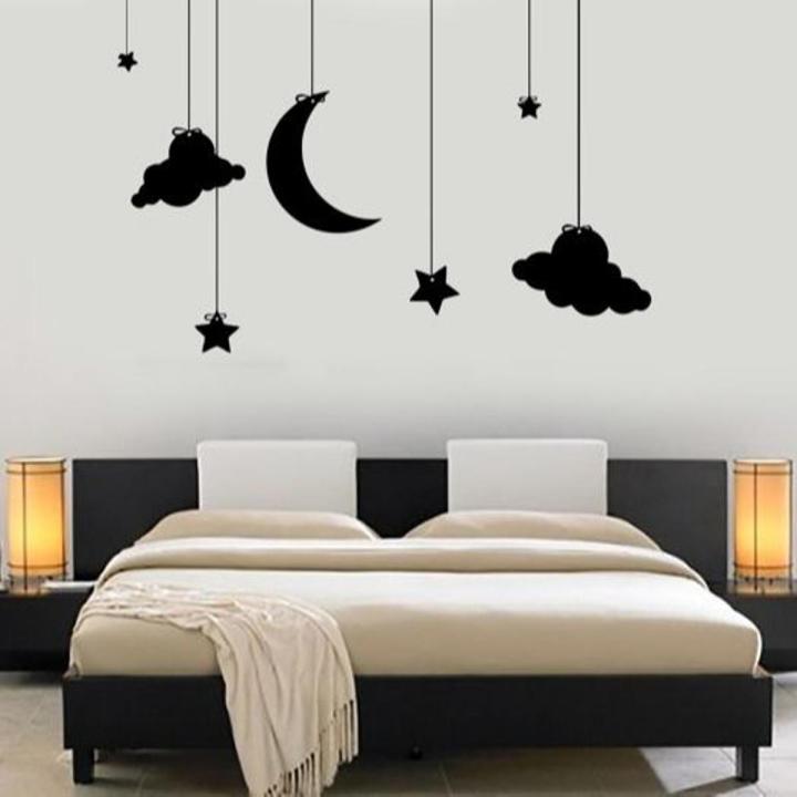 WallsArtstore Wall Vinyl Decal Romantic Bedroom Moon Stars Cloud Night ...
