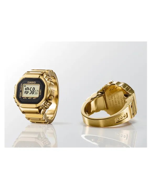 Casio%20Ring%20Watch%20Mens/Womens%20Gold%20Ion%20Plated%20Stainless%20Steel%20Case%20Square%20Digital%20Stop%20Watch,%20Alarm,%20Dual%20Time,%20Calendar,%20Multi-Function%20Gold%20Stainless%20Steel%20Bracelet%20Watch-CRW-001G-9DR%20-%20Image%203