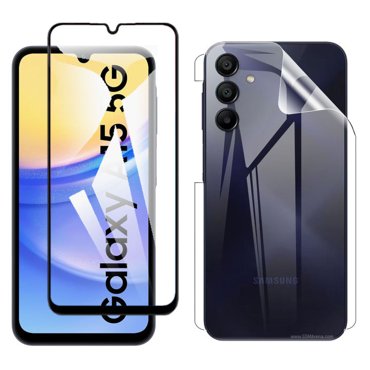Samsung A15 Glass Protector 5D-10D-11D-21D-9D Glass Full Coverage + Back Clear Jelly Protector Soft Film Protection Hydrogel Film Back ProtectorFor Samsung A15
