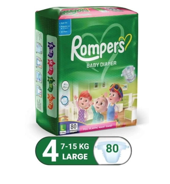 Rompers Baby Diapers Size 4 Large 7-15KG (80 Pcs Pack)