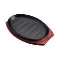 Cast Iron Steak Sizzler plate Non-stick Platter with Wood Underline - 10 inches x 6 inches Pan Hot Plate Sizzling Pan Steak Plat. 