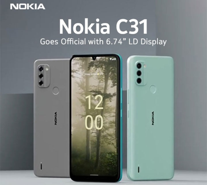 Nokia C31 Smartphone with 6.75" HD+ Display and 5050 mAh non-removable battery, 4GB RAM / 64GB ROM, Android 12 OS, 2 years quarterly security updates, 13MP triple rear and selfie cameras - PTA approved