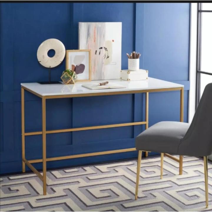 Writing Desk Notebook Computer Desk Study Office Table Marble Top & Gold Leg