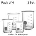 Glass Beaker Set - 100ml, 250ml, 500ml, 1000ml - Borosilicate, Heat Resistant, Graduated Measuring Cups for Lab, Chemistry, Baking, Perfume, Candle Making & DIY Experiments. 