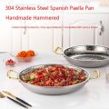 Frying Pan, 304 Stainless Steel Spanish Paella Pan, Hand Hammered Non-Stick Paella Pan Cookware with Double Riveted Handles for Home Kitchen Restaurants(Silver)1pcs. 