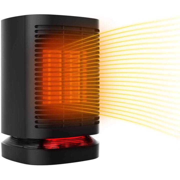 KLOUDIC Electric Heater Cooler 950W PTC Ceramic Space Heater Portable Personal Heater Oscillation Tip-Over and Overheat Protection Small Space Heater (can be used as a dehumidifier in moisture season) for Home Office Use - Black 01 [Energy Class A+++]