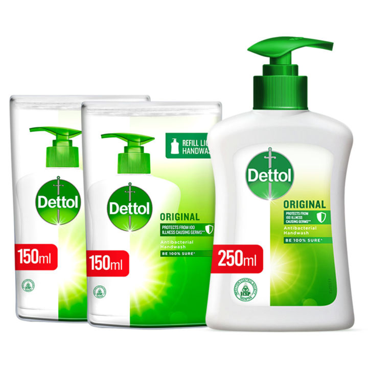 Dettol Clean Hands Kit - Handwash Pump Original 250ml + Handwash Refill Original 150ml Pack of 2