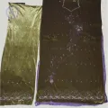 Attractive Mehndi Colour Shaded Velvet Suit. 