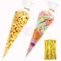 CLEAR CONE SHAPE CANDY BAGS - POPCORN BAGS - WEDDING BAGS - FLOWER BAGS - CONE SHAPE BAGS - PACK OF 25. 