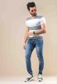 Ignite Mens Color Block Striped V-Neck Tee - Gray. 