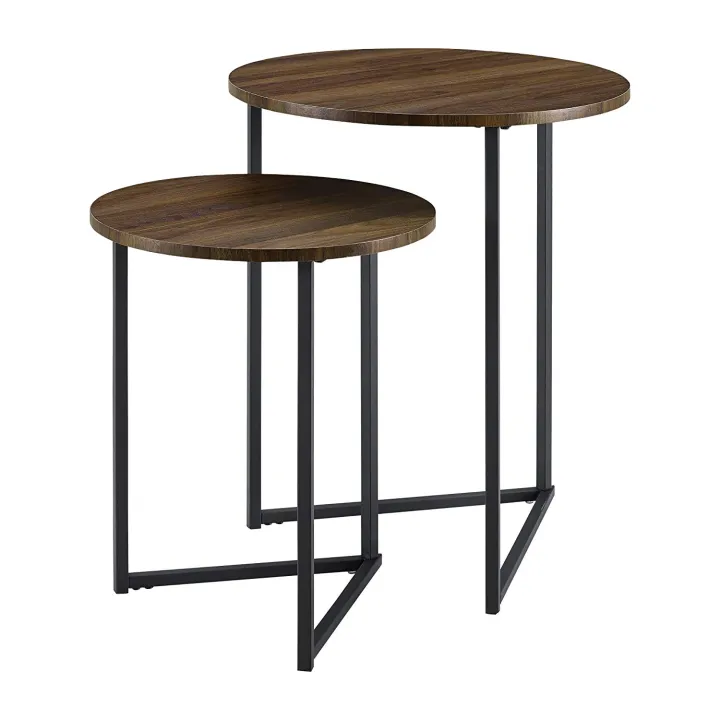 Modern%20Round%20Metal%20Base%20Nesting%20End%20Table,%20Set%20of%202,%20Walnut%20Brown%20-%20Image%204
