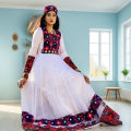 Traditional Yellow Afghani Dress – Hand-Embroidered Mirror Work, Sizes 13-27. 