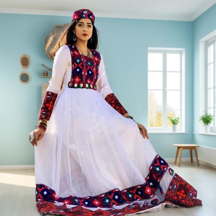 Traditional Yellow Afghani Dress – Hand-Embroidered Mirror Work, Sizes 13-27