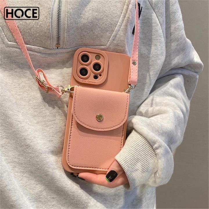 HOCE Luxury Leather Wallet Crossbody Lanyard Phone Case for iPhone 15 14 11 12 13 Pro Max X XS XR 7 8 15 Plus Cases Neckband Card Shockproof Cover