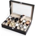 BLACK LEATHER WATCH BOX GIFT SET - 12 SLOT. 
