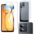 Xiaomi Redmi 13C Tempered Glass Screen Protector Premium High Quality Polish Glass + Back Protector Carbon Fiber Matte Soft Skin Sheet + Back Camera 9H Gorilla Flexible Protector For Redmi 13C. 