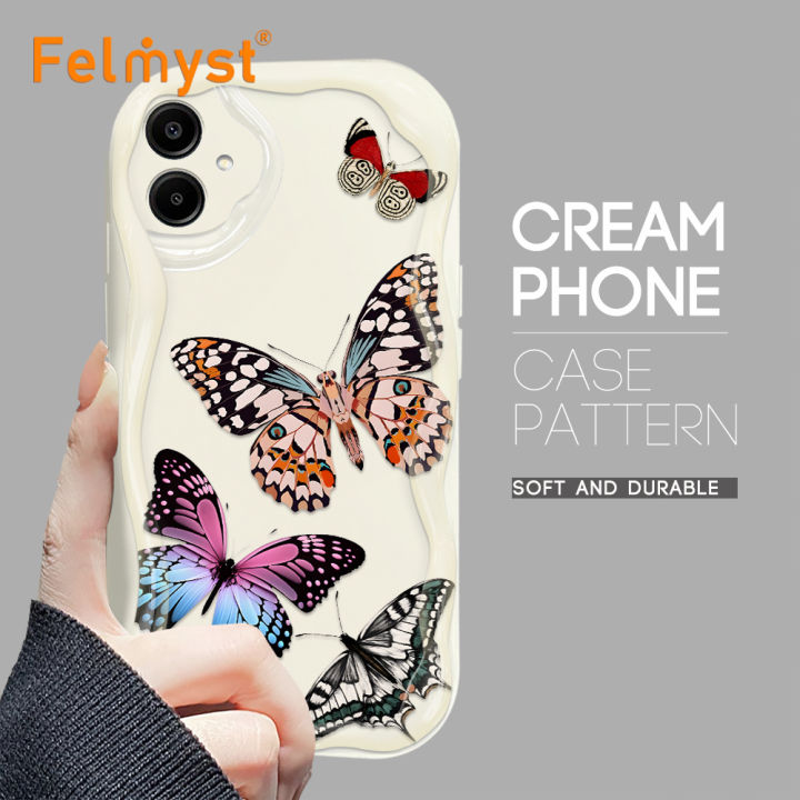 FELMYST for Samsung A06 Back Cover Beautiful Butterfly Premium Texture Wavy Edge Soft Silicone Phone Case