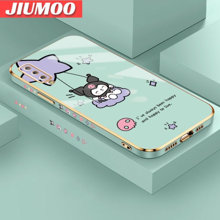 JIUMOO For Samsung Galaxy A7 2018 Case Cartoon Cute Kuromi Side Design Phone Case Square Edge Pattern Silicone Softcase Luxury Plating Casing Full Cover Camera Shockproof Protection Cases