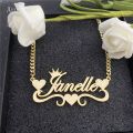 AurolaCo Custom Name Necklace With Heart Personalized Stainless Steel Gold Nameplate Cuban Chain Necklace For Women Gift. 