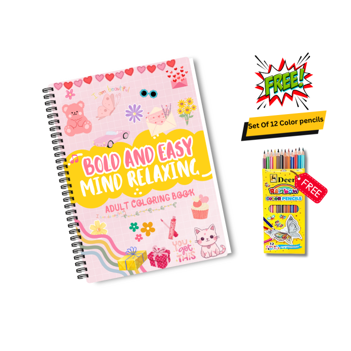 Bold And Easy Mind Relaxing Adult Coloring Book  With Free Gift