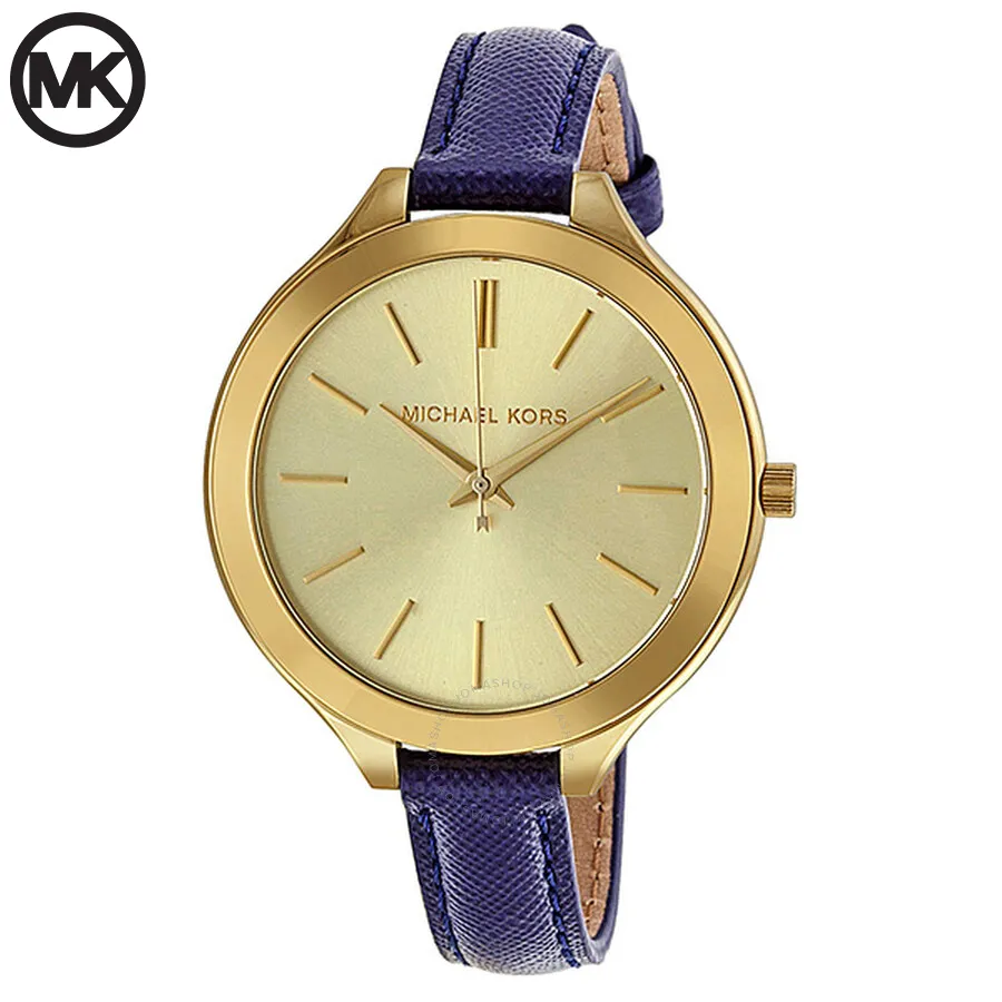 Michael Kors Mid-Size Runway Gold-Tone Dial Blue Leather  display picture 1