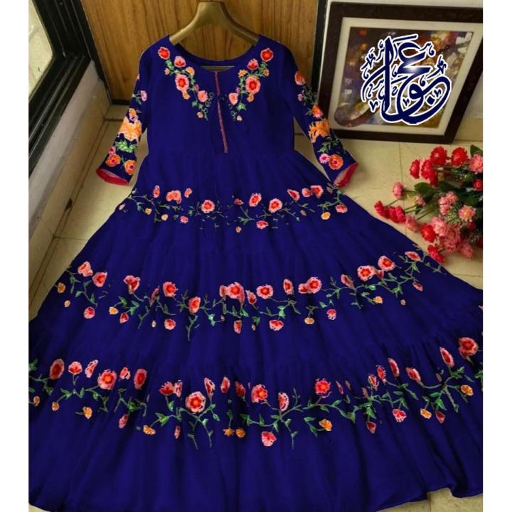 Stylish Flower Embroidered Chiffon Maxi Full Flair (Only Maxi) Party