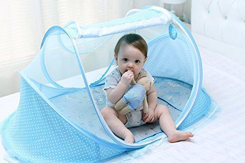 Fast Forward Thin Summer Mosquito Net for Children ,Portable Folding Baby Travel Bed Crib Baby Cots Newborn Foldable Crib (Blue)