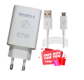 qualcomm quick charger 5.0 67W by vivo flash charage fast mobile charger with Free Original Realme Data Cable Gift. 
