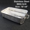 Stainless Steel BBQ Grill Serving Stand – Large 16" x 9" with Jali | Stylish Bar-B-Q Presentation Tray for Restaurants & Home | Durable Stainless Steel Grill for Serving. 