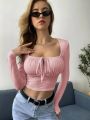 Tie Neck Ruched Bust CROP TOPS. 