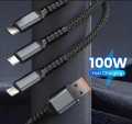 Product details of 100W Fast Charging Cable Multi Charger Cable Nylon Braided Multiple USB Universal 3 in 1 Charging Cord Adapter with Type-C Micro 100W Fast Charging Cable. 