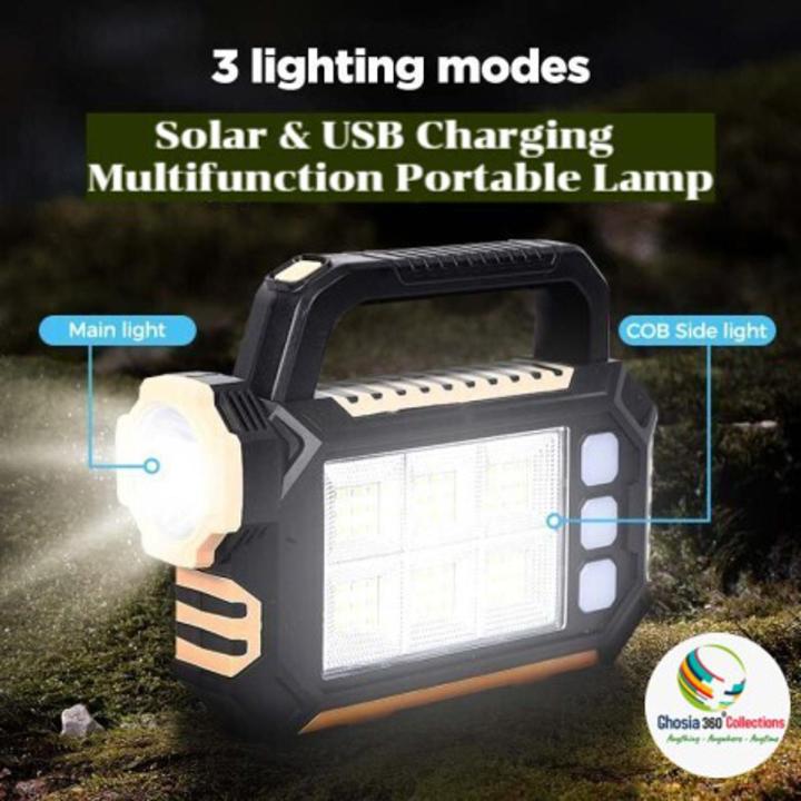 Solar Multi Light Source Portable Lamp Solar Powered & USB Charging Flashlight With Phone Charging Option Multifunctional LED Lamp With 3 Lighting Mode