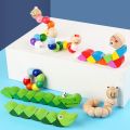 【Happier】 Colorful Animal Wooden Twist Worm Puzzles Caterpillar Kids Educational Animal Crocodile Toys Baby Montessori Finger Toys. 