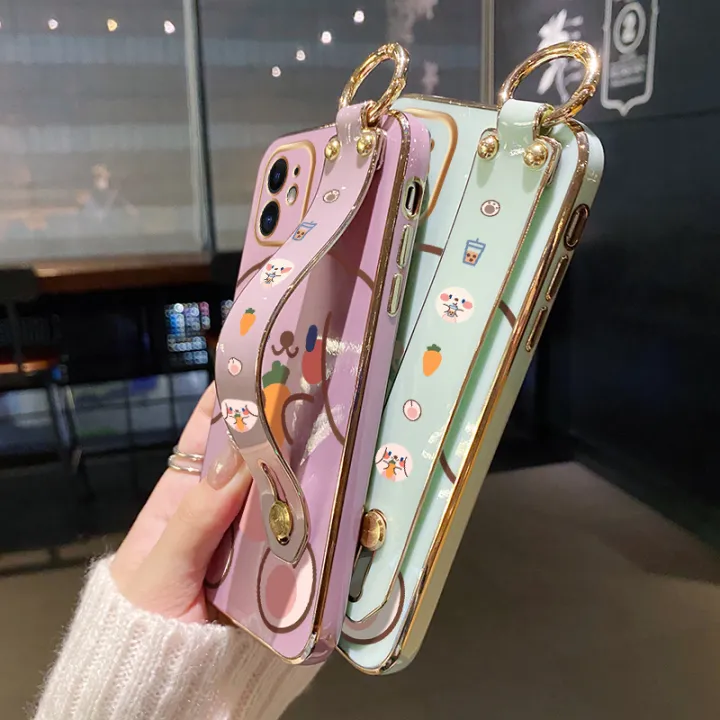 chenyyka%20For%20OPPO%20F11%20Pro%20Case%20With%20Wristband%20New%20Design%20Square%20Edge%20Phone%20Case%20Cute%20Line%20Rabbit%20Pattern%20Shockproof%20Plating%20Silicone%20Casing%20Full%20Cover%20SoftCase%20Protection%20Cases%20Girl%20Women%20-%20Image%206