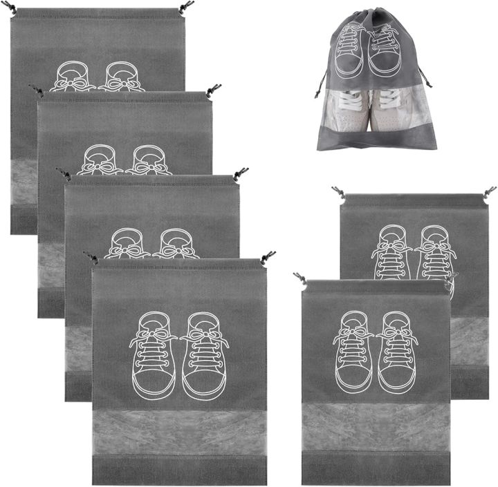 Shoe Bags for Travel,Shoe Bag Non-Woven Drawstring Travel Shoe Bag with Transparent Slot Portable Shoe Storage Bags Drawstring Shoe Bags for Daily and Travel Use(Grey)